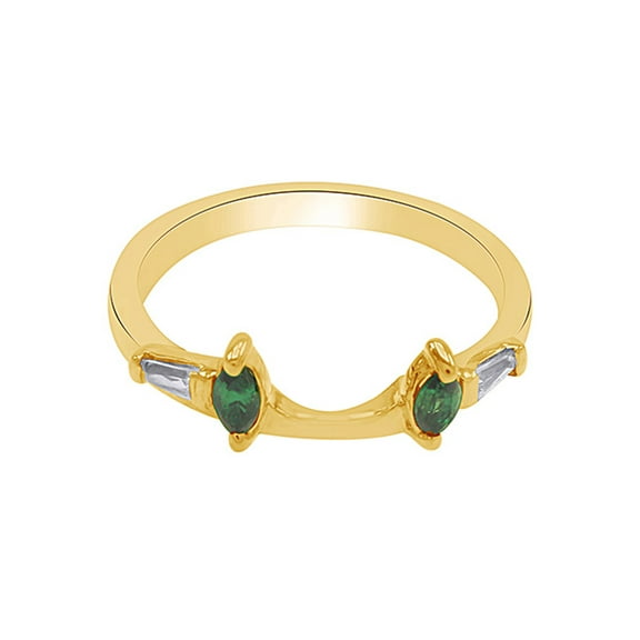 Marquise & Baguette Simulated Emerald & Cubic Zirconia Enhancer Guard 10k Yellow Gold Ring Size- 4.5
