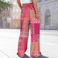 thumbnail image 4 of Women's Floral Print Palazzo Pants - High Waist Wide Leg Bohemian Summer Casual Trousers with Elastic Waist ,Hot Pink,M, 4 of 7