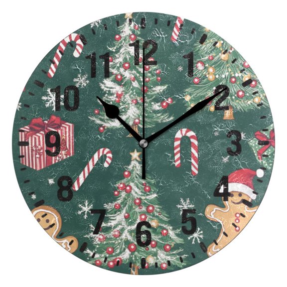 Yayeee 10" Wall Clock Battery Operated Quartz Round Silent Non-Ticking Home Decor, Red Christmas Gingerbread