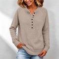 thumbnail image 2 of Edvintorg Sweaters for Women Casual Loose Button Knit Sweater Long Sleeve Crew Neck Pullover Top Plus Size Clothes for Women Khaki XXXXL, 2 of 9