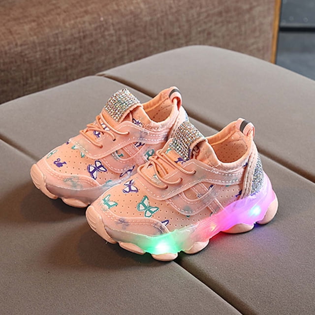 Babysbule Liquidation Chaussures Filles Enfants Bébé Filles Papillon Cristal Led Lumineux Sport Course Espadrilles Chaussures