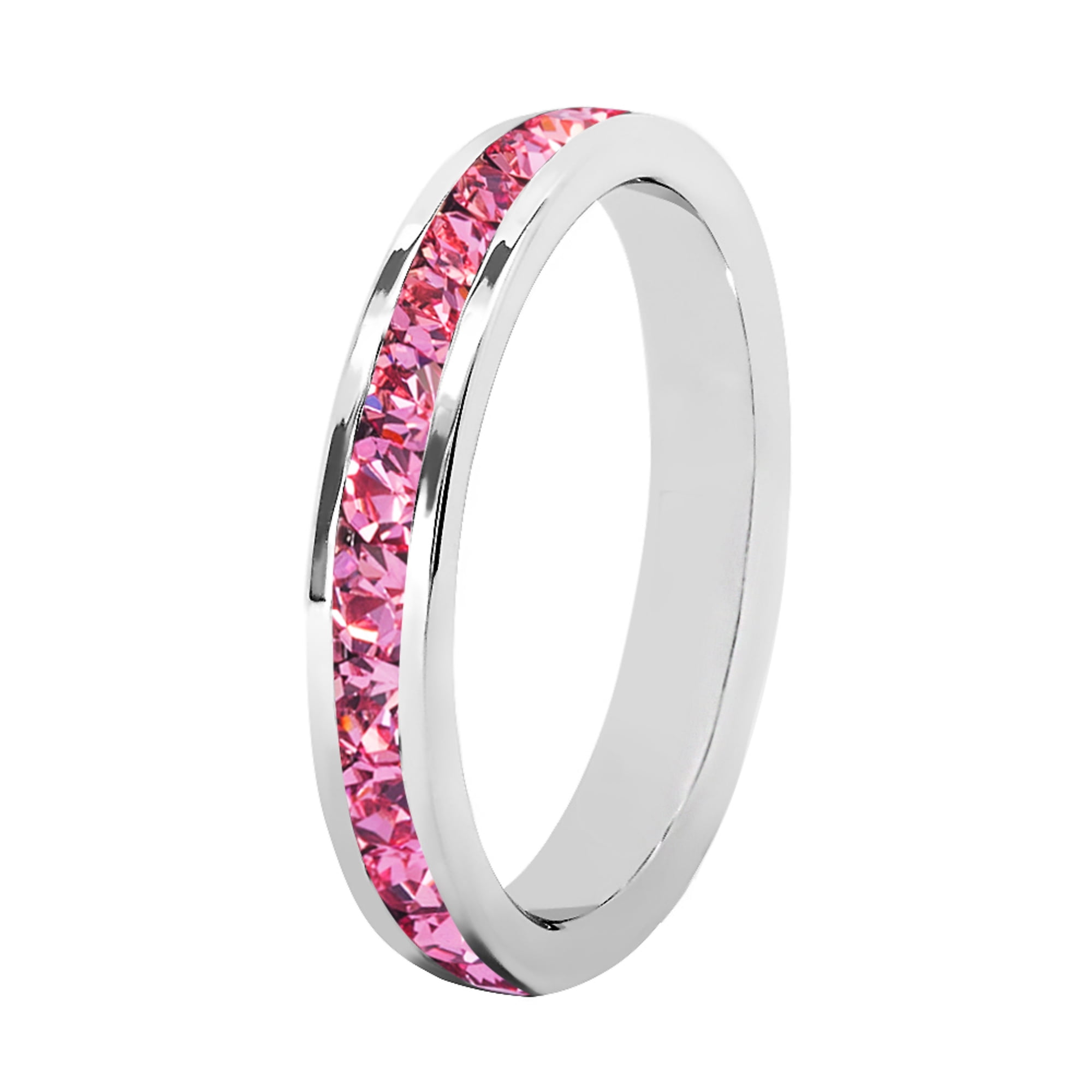 Muses Art Design Birthstone Eternity Band Ring (Channel Set/Full Round), Stackable Fashion Ring with Crystal Birthstone