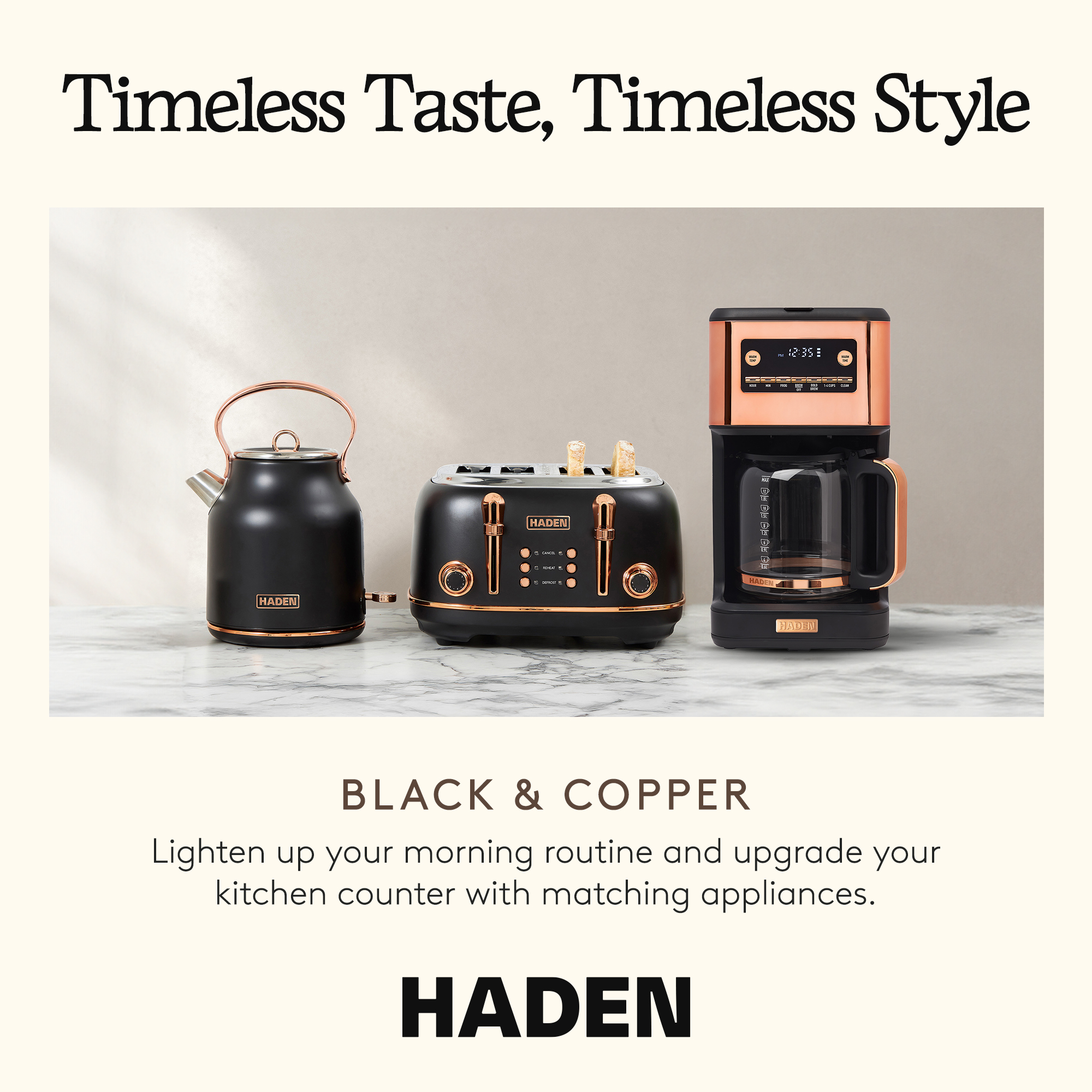 Haden Generous Brew 14 Cup Programmable Digital Coffee Maker, Black/Copper