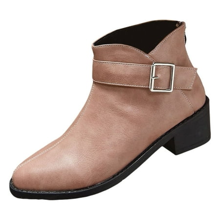 

OJSFQUFP Winter Womens Boots Large Leather Boots with Round Toe Square Heel and Back Zipper Ankle Boots with Low Heel Short Boots for Women Riding Boots for Women Pink 41