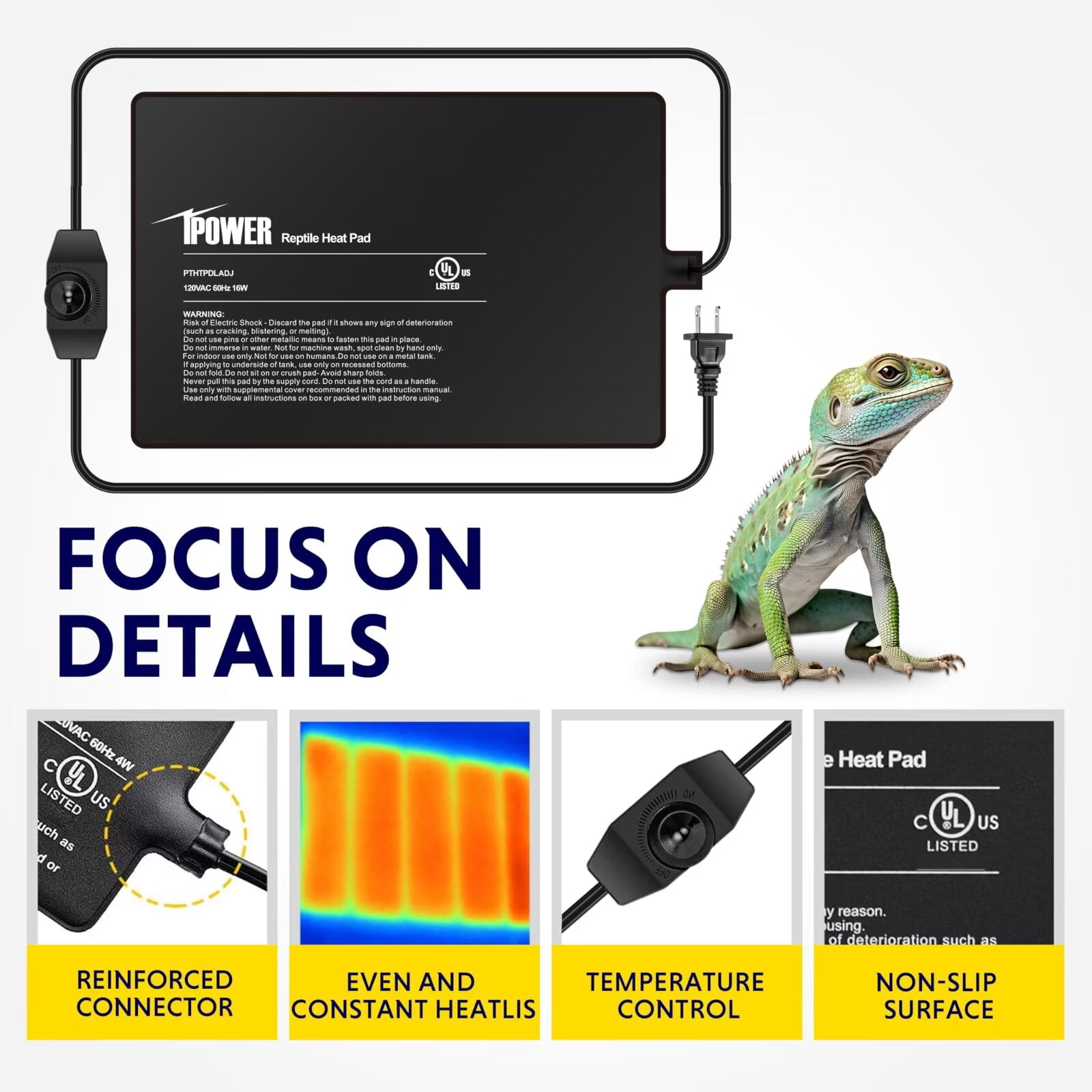 iPower 8" X 12" Reptile Heat Mat - 16W Under Tank Heater with Adjustable Thermostat for Turtles, Snakes, Lizards & Amphibians, 2 Pack