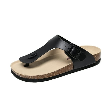PU Leather Thong Cork Slipper Women Unisex Beach Flip Flop Big Size