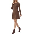 thumbnail image 4 of INSPIRE CHIC Ribbed Knit Dress for Women Long Sleeve Crew Neck Basque Waist Flowy A Line Knitted Dresses S Brown, 4 of 6