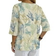 thumbnail image 2 of Xoenoiee Coral Print Linen Button Down Shirt for Women 3/4 Sleeve V Neck Blouses Casual Summer Loose Fit Cotton Gauze Blouses, Size 3XL, 2 of 7
