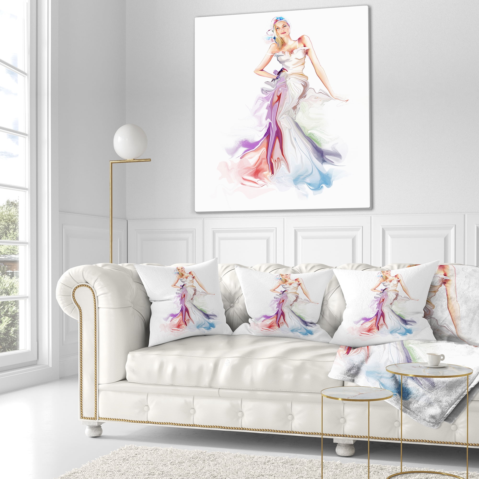 Designart Beautiful Fashion Girl - Contemporary Throw Pillow - 16x16