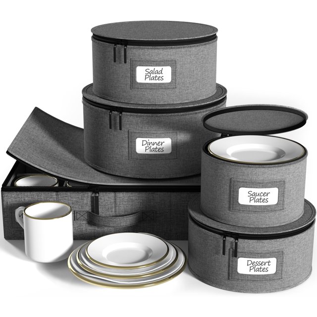 Sorbus China Contenedores de almacenamiento de carcasa dura - Contenedores de almacenamiento de vidrio y platos para transporte en mudanzas - 5 piezas. Juego de almacenamiento de platos apilables para