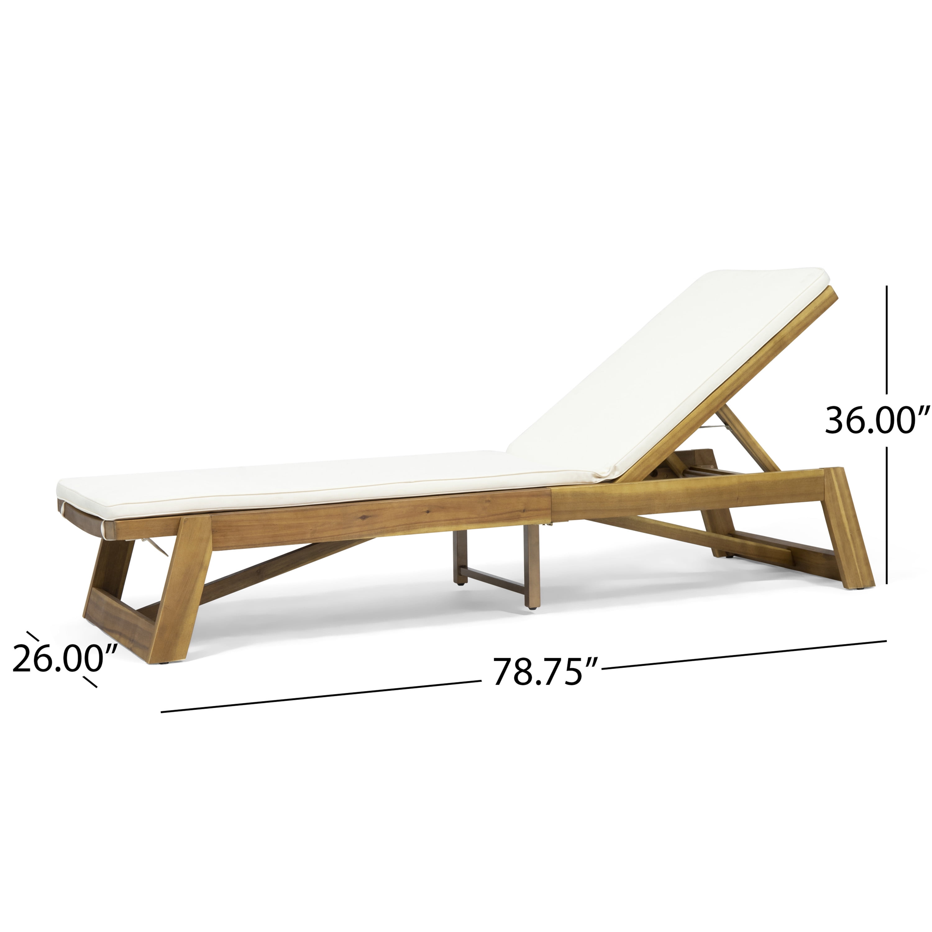 Cullen Outdoor Acacia Wood Chaise Lounge and Cushion Set, Teak and Cream