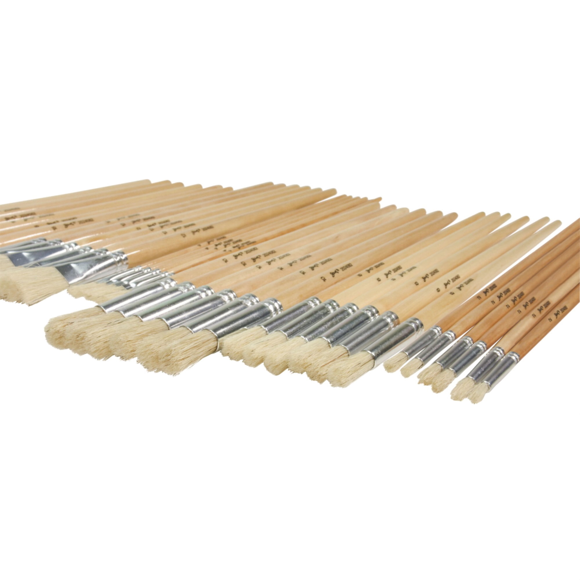 Sax Olympia Interlocked Hog Hair Bristle Long Handle Paint Brushes, Assorted Sizes, Set of 36