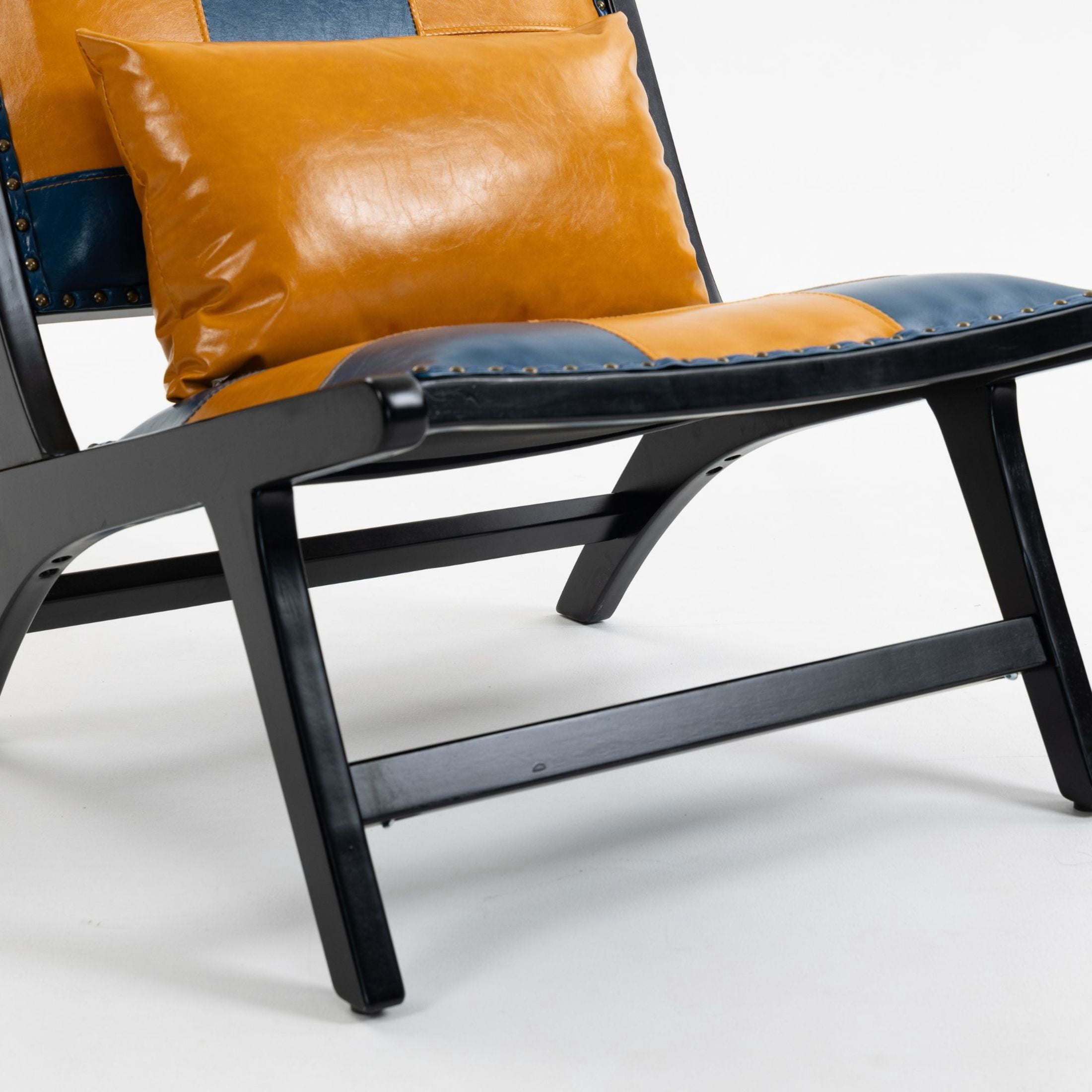 GDF Studio Alida Modern Boho Solid Wood Lounge Chair & Side Chair, PU Leather Upholstered Accent Chair, Blue & Yellow