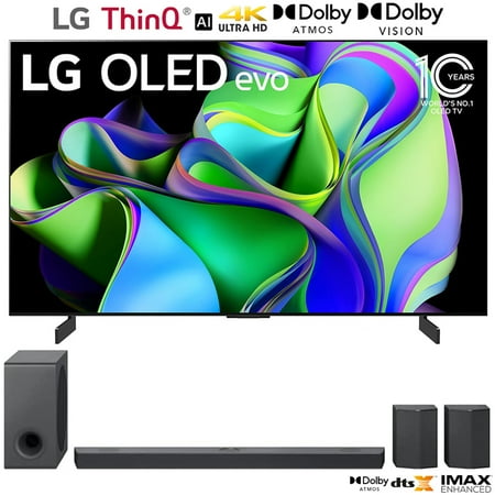 LG OLED65C3PUA OLED evo C3 65 Inch HDR 4K Smart OLED TV Bundle with LG S95QR 9.1.5 ch High Res Audio Sound Bar with Dolby Atmos and Surround Speakers (2023 Model)