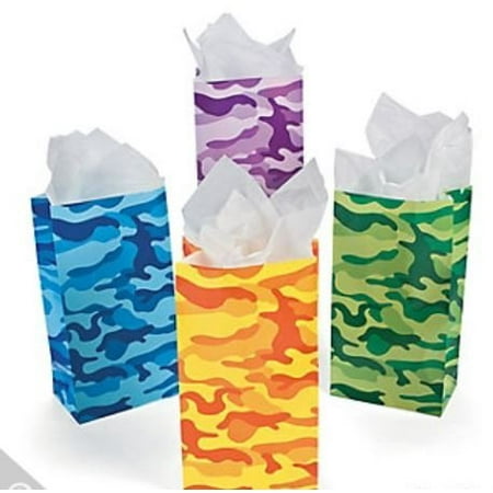 24 Paper Bright Assorted Color Camo Bags Camouflage Goody Party 24 Paper Bright Assorted Color Camo Bags Camouflage Goody Party Favor Treat Or Lunch