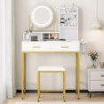 thumbnail image 3 of AKDSteel Makeup Vanity Desk with Mirror and Lights, 2 Drawers, Stool, Power Outlet, Dressing Table for Bedroom, 3 of 8