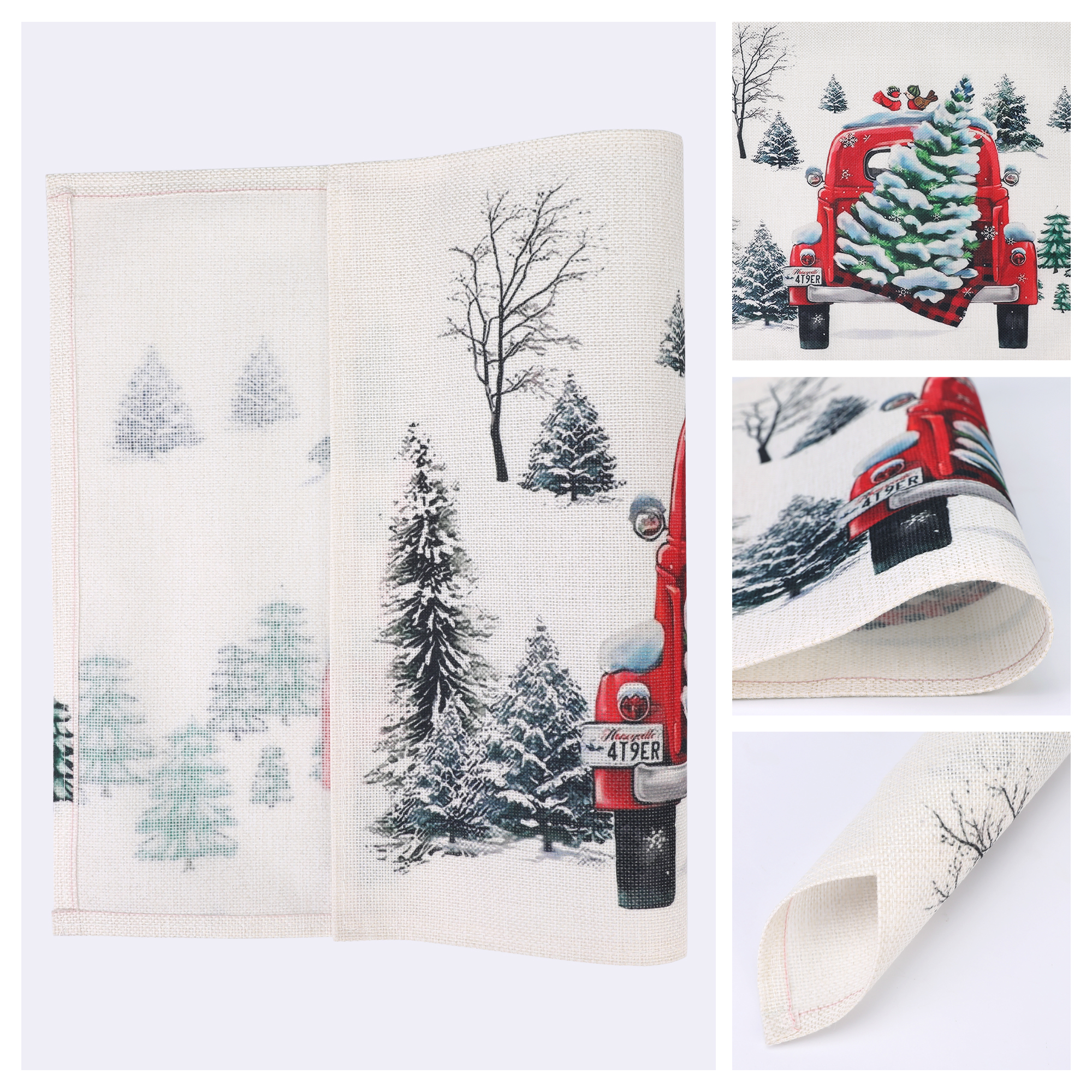 Unique Bargains Set of 6 Washable Linen Placemats Kitchen Table Mat Christmas Tree