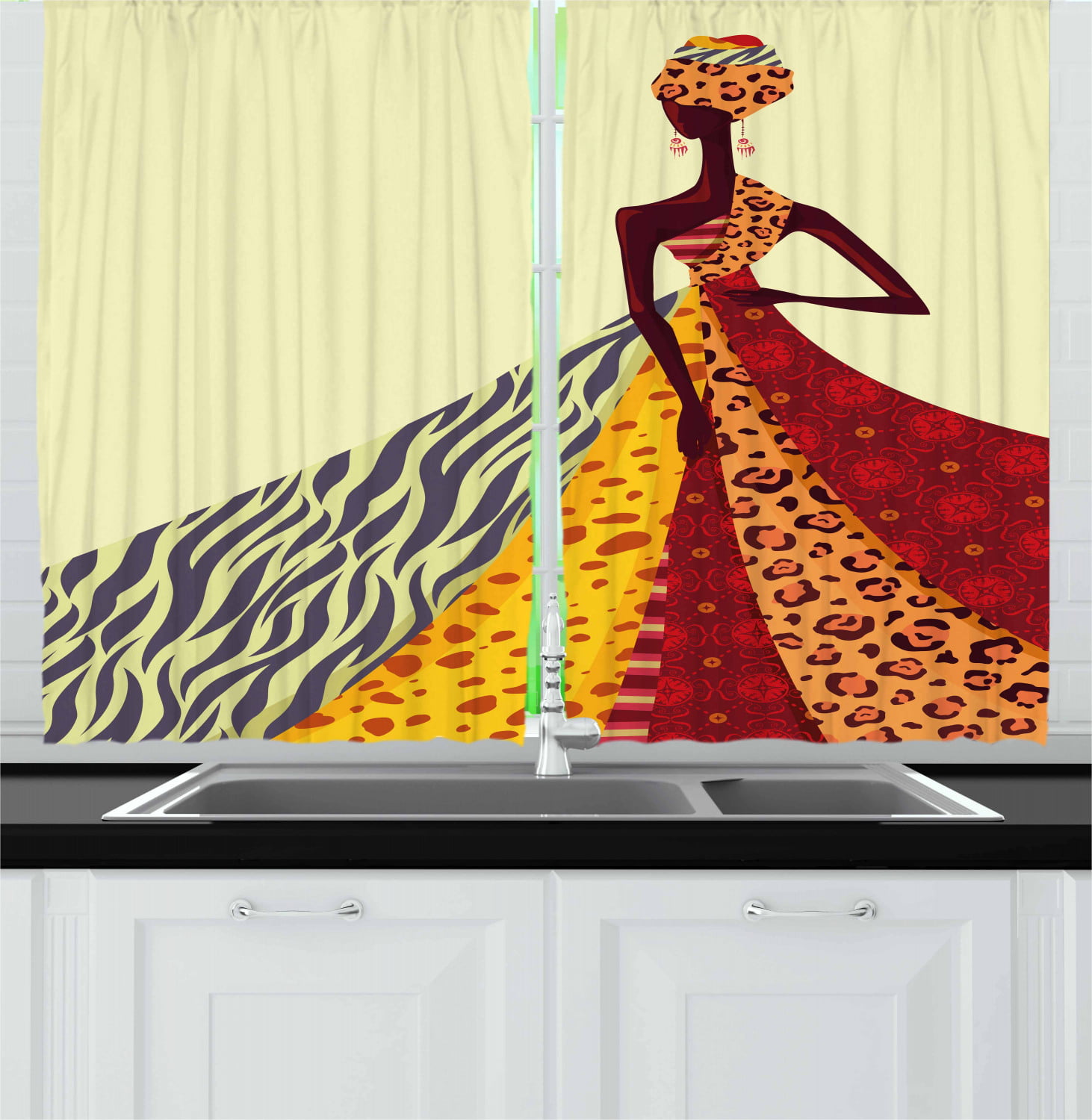 African Black Woman Ethnic Dancer 2 Panel 3D Window Curtains Afro Window Drapes 