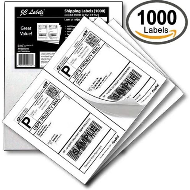 JC Labels 1000 Half Sheet Shipping Labels For Laser Inkjet For Ebay