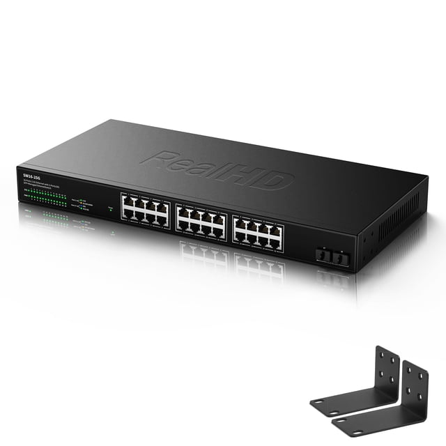 Conmutador de red Ethernet Real HD de 24 puertos y 2,5 Gb con 2 puertos SFP+ de 10 G