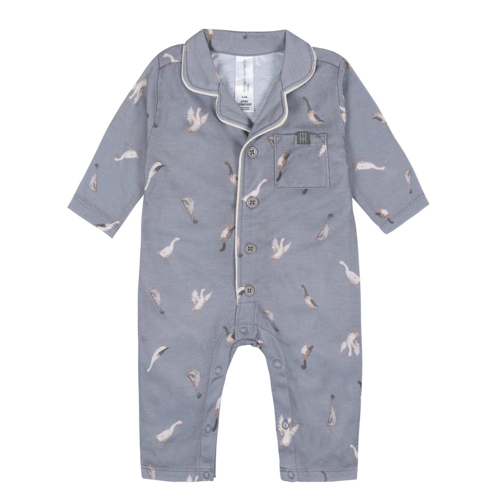 Modern Moments by Gerber Neutral Pajama Romper with Pocket, Sizes 0/3 Months - 18 Months