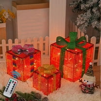 Christmas Lighted Boxes, Set of 3 Remote Control LED Decor, Holiday Christmas Present Boxes for Outdoor Yard, Christmas Party Decorations