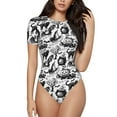 thumbnail image 2 of Goofa Black White Halloween Printed Women Rash Guard Short Sleeve,Tummy control Swimsuit Surfing Swimsuit Bathing Suit One Piece Swimsuit UPF 50-, 2 of 9