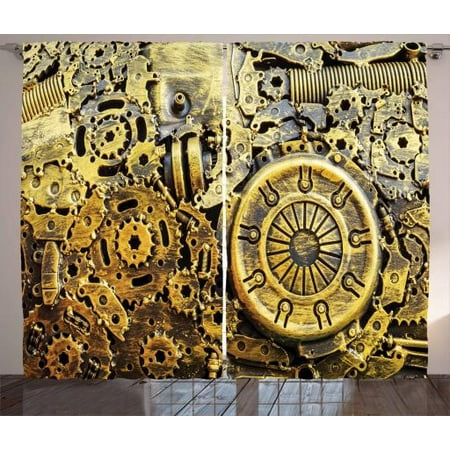 - Steampunk Curtains 2 Panels Set, Vintage Machinery Close Up Image Print with Rusty Mechanical Elements, Window Drapes for Living Room Bedroom, 108W X 90L Inches, Yellow Grey Dark Brown, by Ambesonne