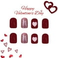 thumbnail image 6 of Red French Tip Press on Nails Medium Square False Nails Cute Heart Red Bevel French Glitter Powder Nails Stick on Nails Full Cover Acrylic Nails Glossy Glue on Nails for Women Nails Decoration 24Pcs, 6 of 8