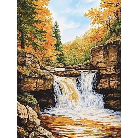 Autumn Waterfall Canvas Print/Wall Art,Suitable for Living Room,Bedroom,Bathroom,Office,and Hallway Decoration.