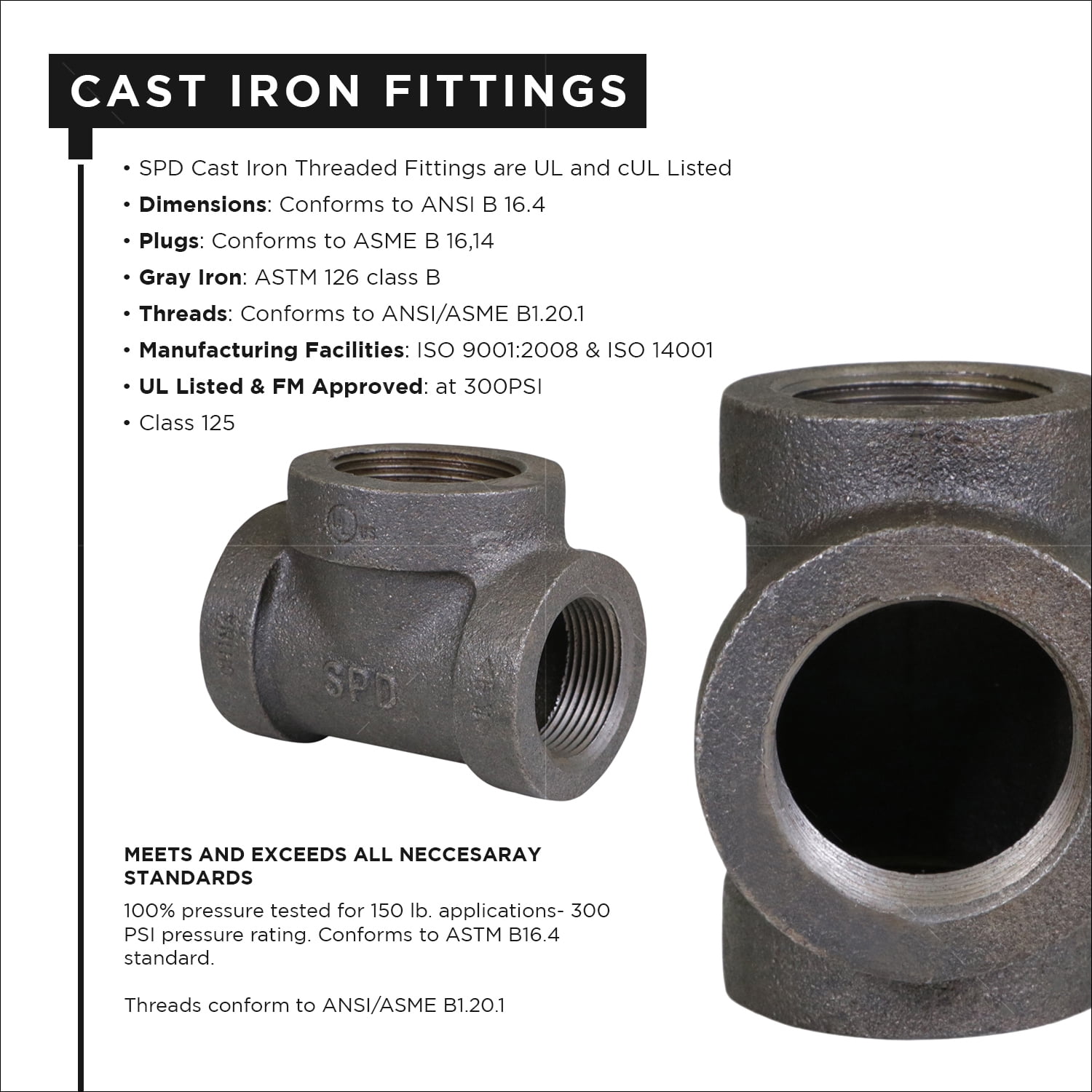 Supply Giant 2" x 2" x 2-1/2" BLack Pipe Fitting Reducing Tee Cast Iron