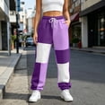 thumbnail image 2 of Inleife Women's Color Block Patchwork Jogger Sweatpants, High Waist Drawstring Cuffed Ankle Casual Long Pants with Side Pockets for Winter, 2 of 6