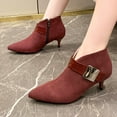 thumbnail image 2 of Kitten Heel Ankle Boots for Women V Cut Pointed Toe Elegant Dressy Party Prom Suede Zipper Short Booties, 2 of 7