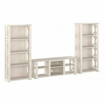 Homestead Farmhouse TV Stand with Bookcases in Linen White Oak - Engineered Wood
