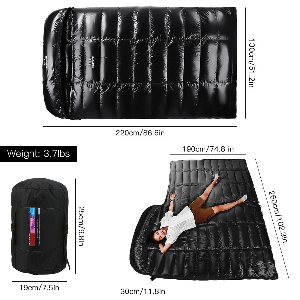 90% White Goose Down Lightweight Double Sleeping Bag 220x130cm with Compression Sack for Backpacking Camping Hiking Traveling