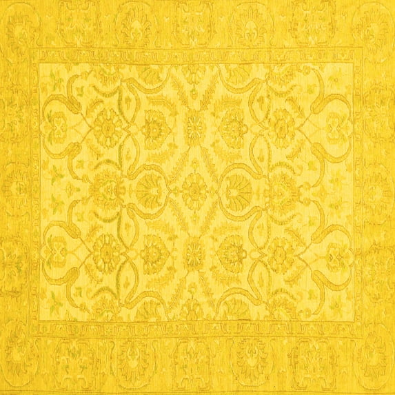 Ahgly Company Machine Washable Indoor Square Oriental Yellow Traditional Area Rugs, 4' Square