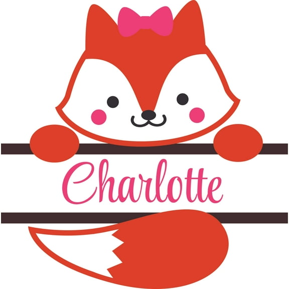 Cute Fox Foxes Animal Bow Ribbon Customized Wall Decal - Custom Vinyl Wall Art - Personalized Name - Baby Girls Boys Kids Bedroom Wall Decal Room Decor Wall Stickers Decoration Size (20x20 inch)
