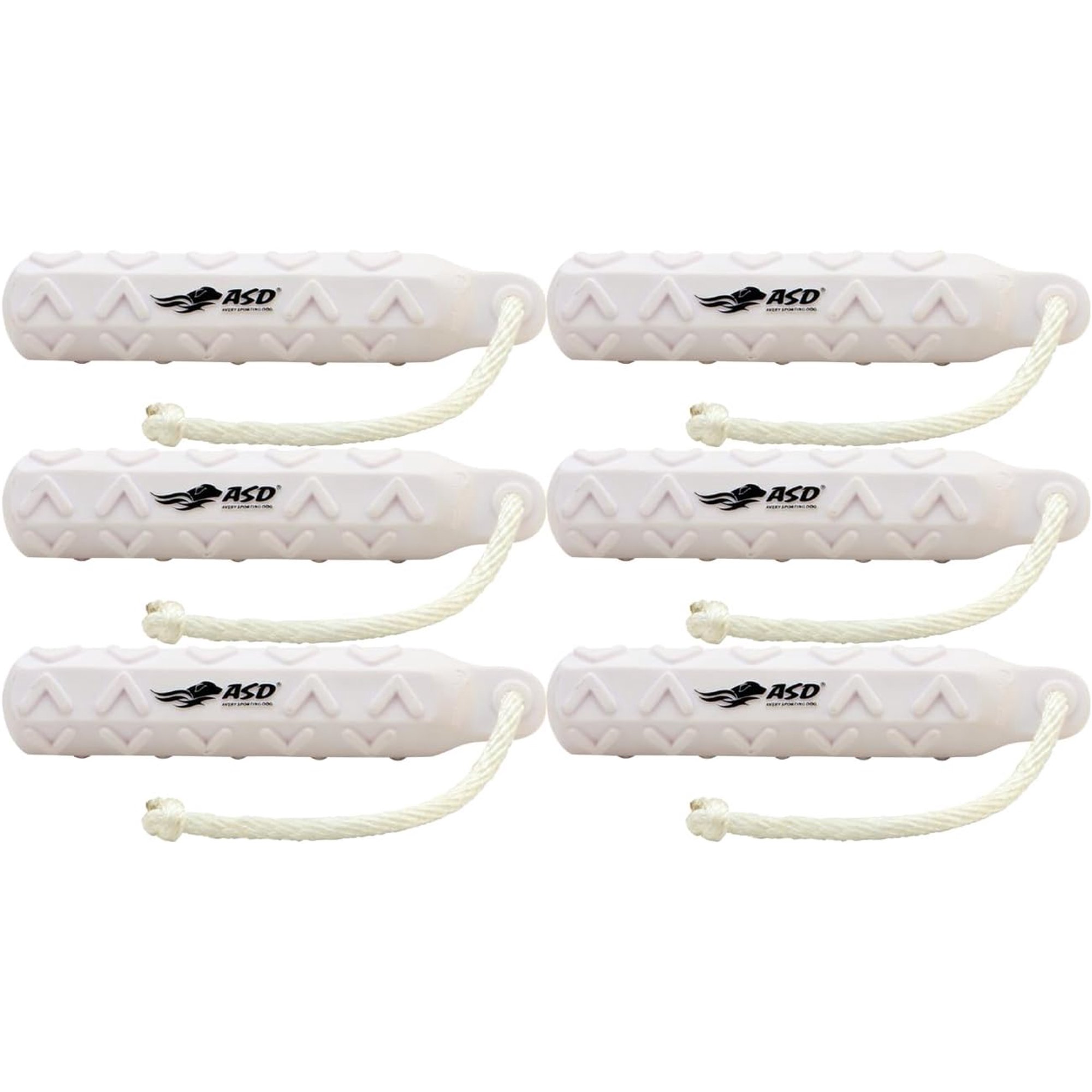 Avery ASD 2 HexaBumper Hunting Sporting Gun Dog Game Retriever Dummy Water & Upland Mark Training Retrieval Tool Hexagonal Floating Design Easy-Grip Texture Throw Rope 6 Pack White (02711)