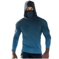 thumbnail image 2 of Qgtaibl Men's Hooded Sun Shirt 1X UV Long Sleeve Hoodie with Built-In Face Mask Cooling Summer Fishing Shirts UPF 50+ Outdoor Work Tops (Dark Blue), 2 of 5
