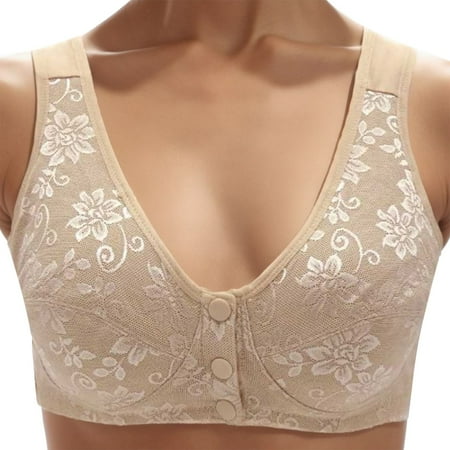 

Riforla Women s Comfortable and Adjustable Double Without Steel Ring Large Size Front Button Bra Thin Bra Beige 42