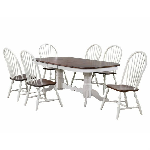 Sunset Trading Andrews 7-Piece 96" Extendable Wood Dining Set in White/Brown
