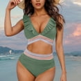 thumbnail image 2 of Ecqkame Womens High Waisted Bikini Sets 2 Piece Solid Color Twist Front Modest Swimsuit Tummy Control Beach Bathing Suits Army Green M, 2 of 7