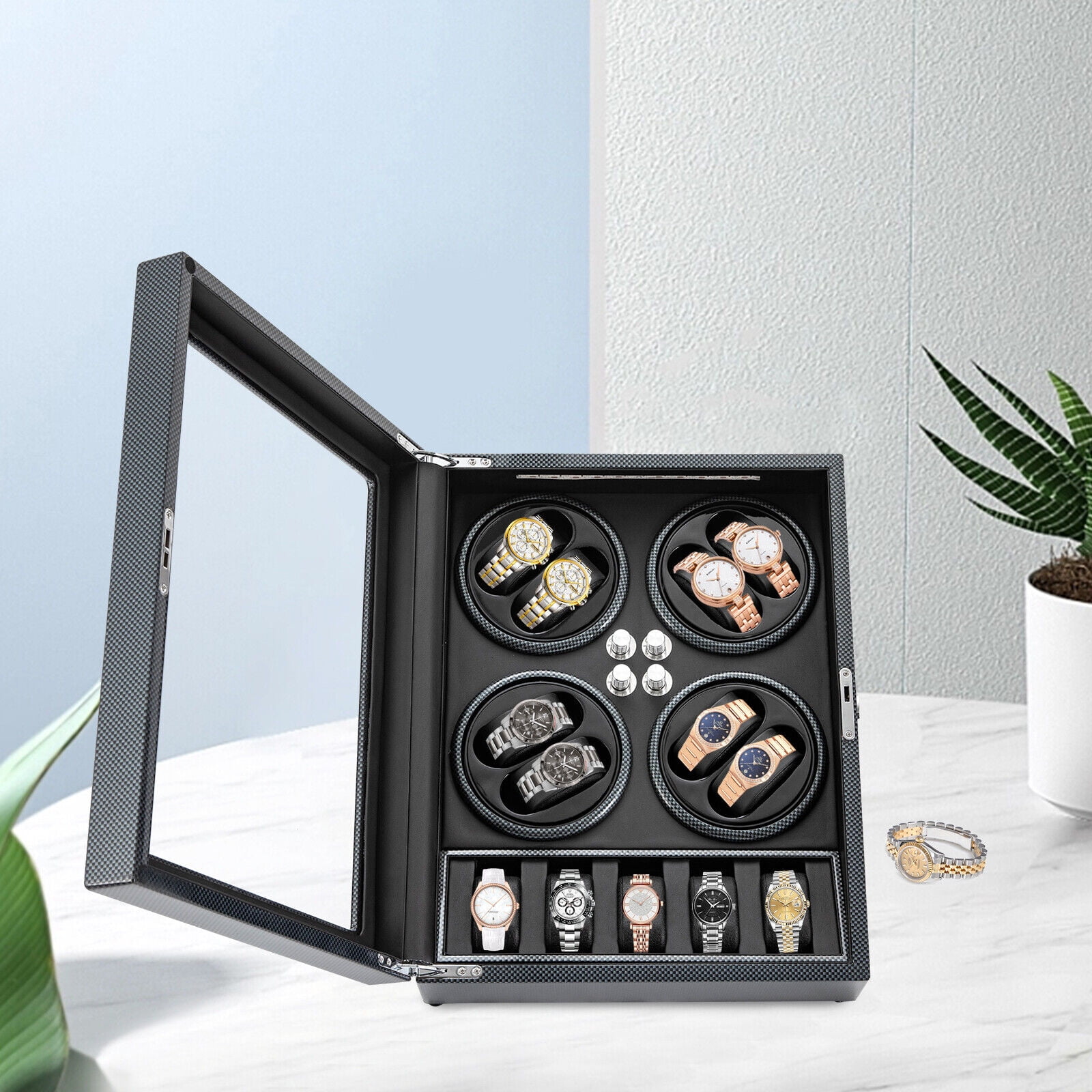8+5 Automatic Watch Winder, Rotation Watch Display Box Storage with Lock Quiet,Watch Winder Box Watch Display Box Storage Case W/5 Modes