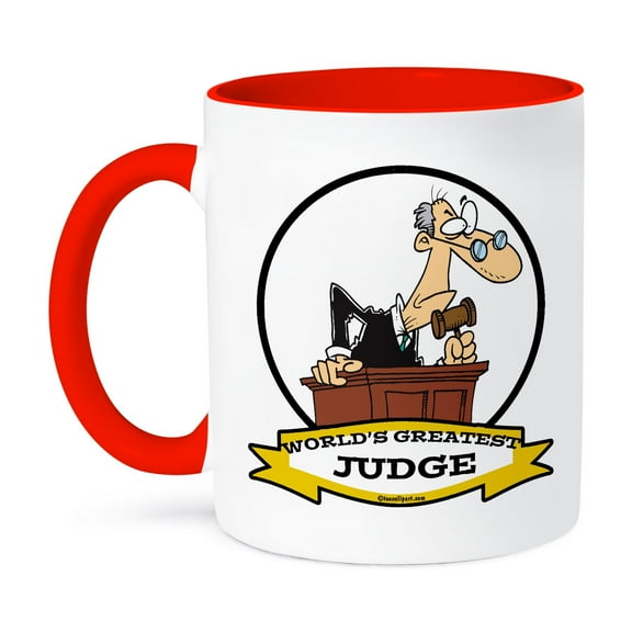 3dRose, Funny Worlds Greatest Judge Occupation Job Cartoon, 11oz Two-Tone Red Mug