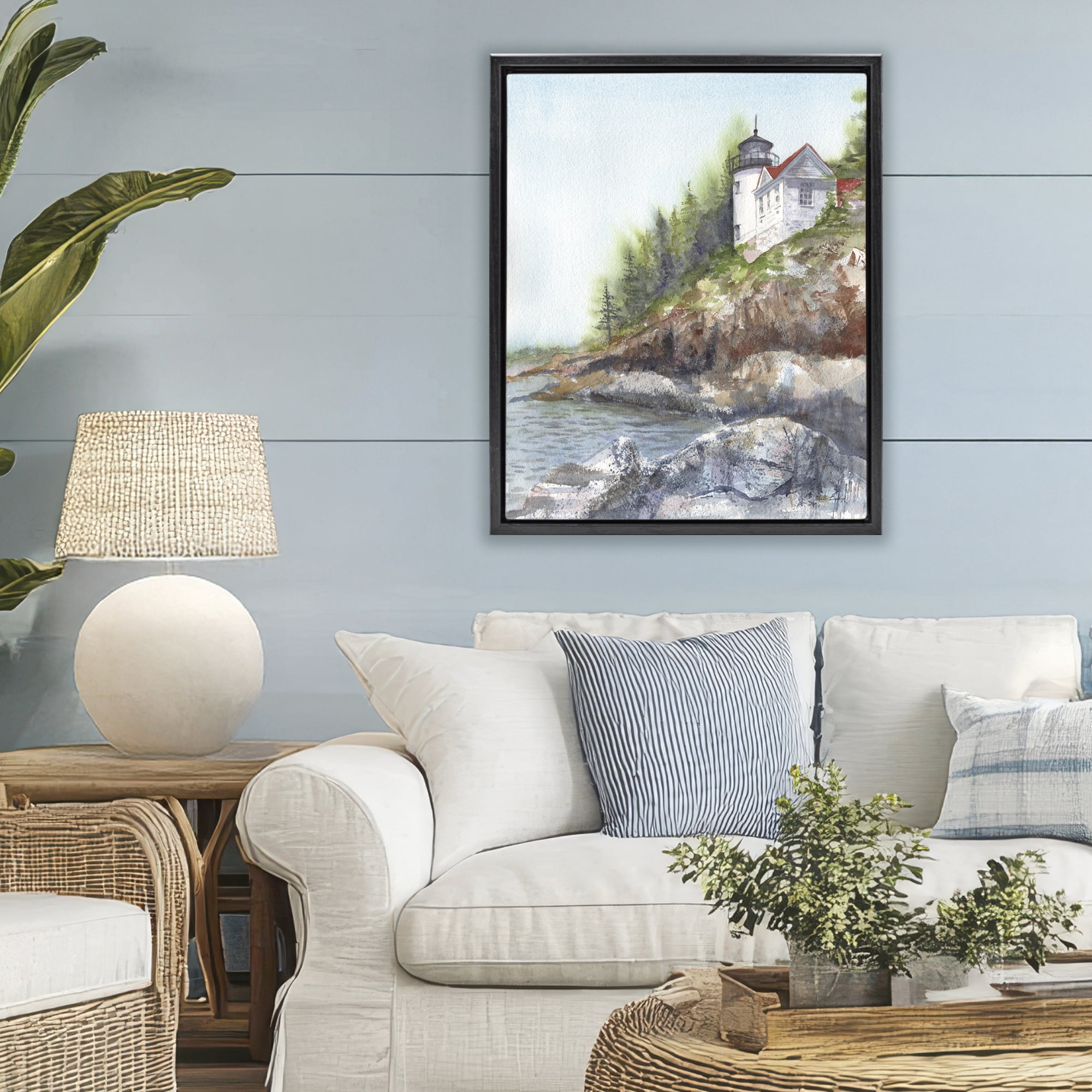 Stupell Industries Bass Harbor Lighthouse Black Framed Floater Canvas Wall Art, design by Patti Bishop