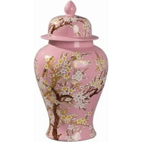 Ceramic Ginger Jar Vases with Lid, Flower Pattern Porcelain Jar Temple Jar Vase Handicraft with Lid Decorative for Home Cafe Desktop Bedroom Decor Ornament Pink-M