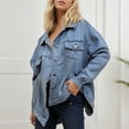 thumbnail image 2 of Women Jackets Fall Jacket Women's Solid Color Fashion Denim Jacket With Collar Long Sleeve, 2 of 8