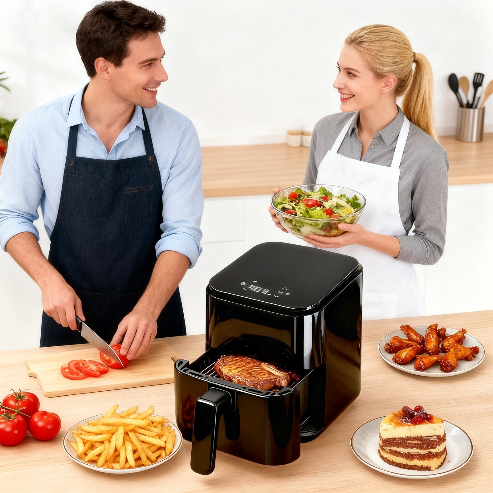 Sybels 3QT Small Air Fryer,Easy-Clean Digital Touch Panel, 400℉ Max Temp, Built-in Auto Shut-off, Nonstick Dishwasher-Safe Basket for Baking, Roasting, Broiling and Reheating, Black