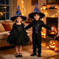 thumbnail image 2 of EliteGoogv Kids Halloween Witch Hat Wide Brim Pointed Hat Printed Pattern Mesh Decor Party Hat for Children, 2 of 4