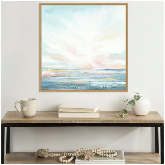 Kate and Laurel Sylvie Neutral Painterly Heavenly Framed Canvas Wall Art by Julie Maida 30 x 30 Natural, Coastal, Landscapes, Beach, Nature Art for Wall Decor, Living Room, Bedroom, Office, Kitchen